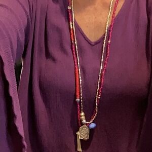 Chico's Necklaces Summerberry seed bead & Gold beaded set Multi-layered Boho